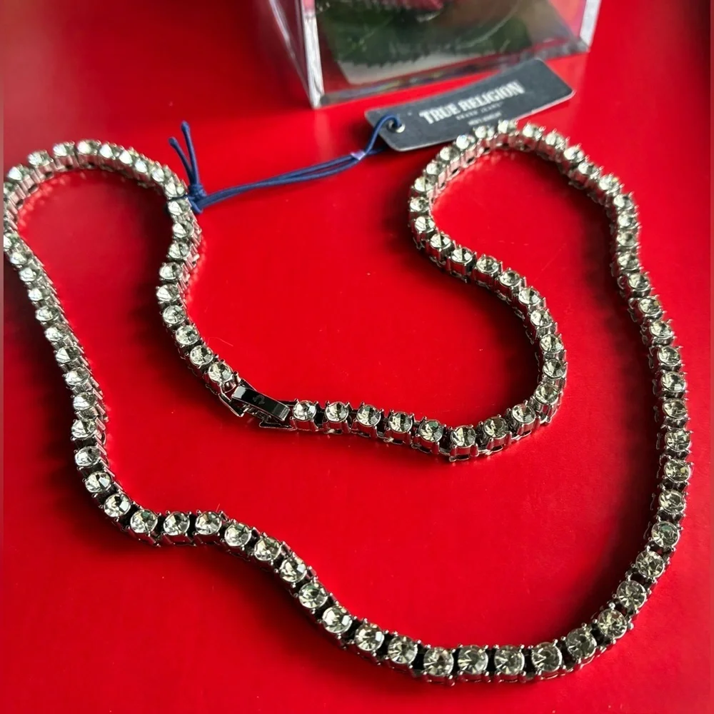 True Religion Silver Rhinestone Tennis Necklace
